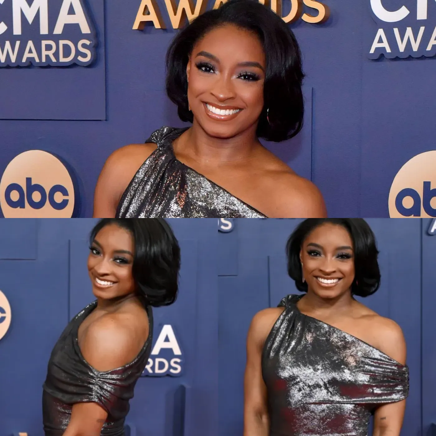 Simone Biles Shimmers In Silver Gown As She Debuts Her New Bob On The