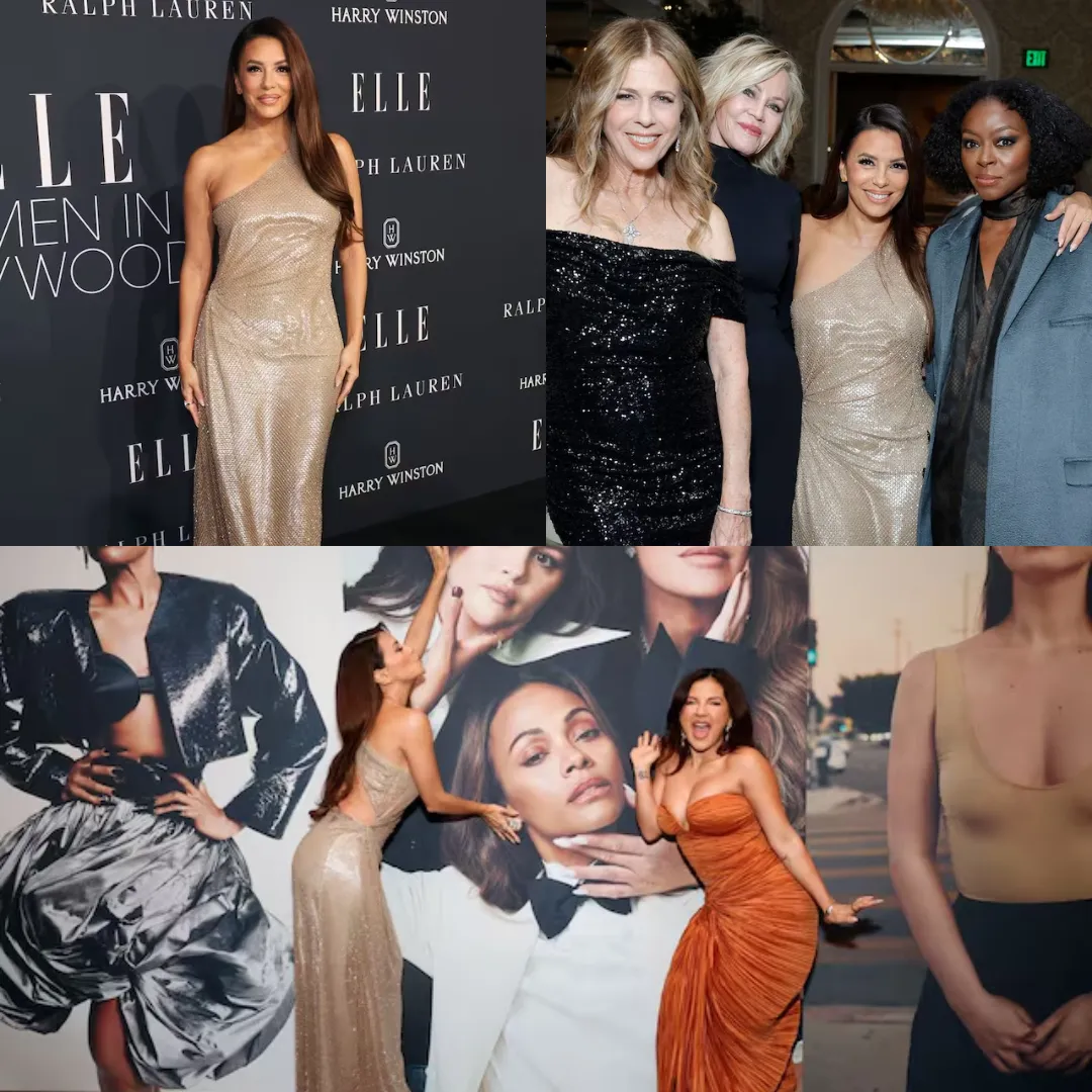 Eva Longoria Stuns in a Dazzling Golden Gown with Demi Moore and A-Listers