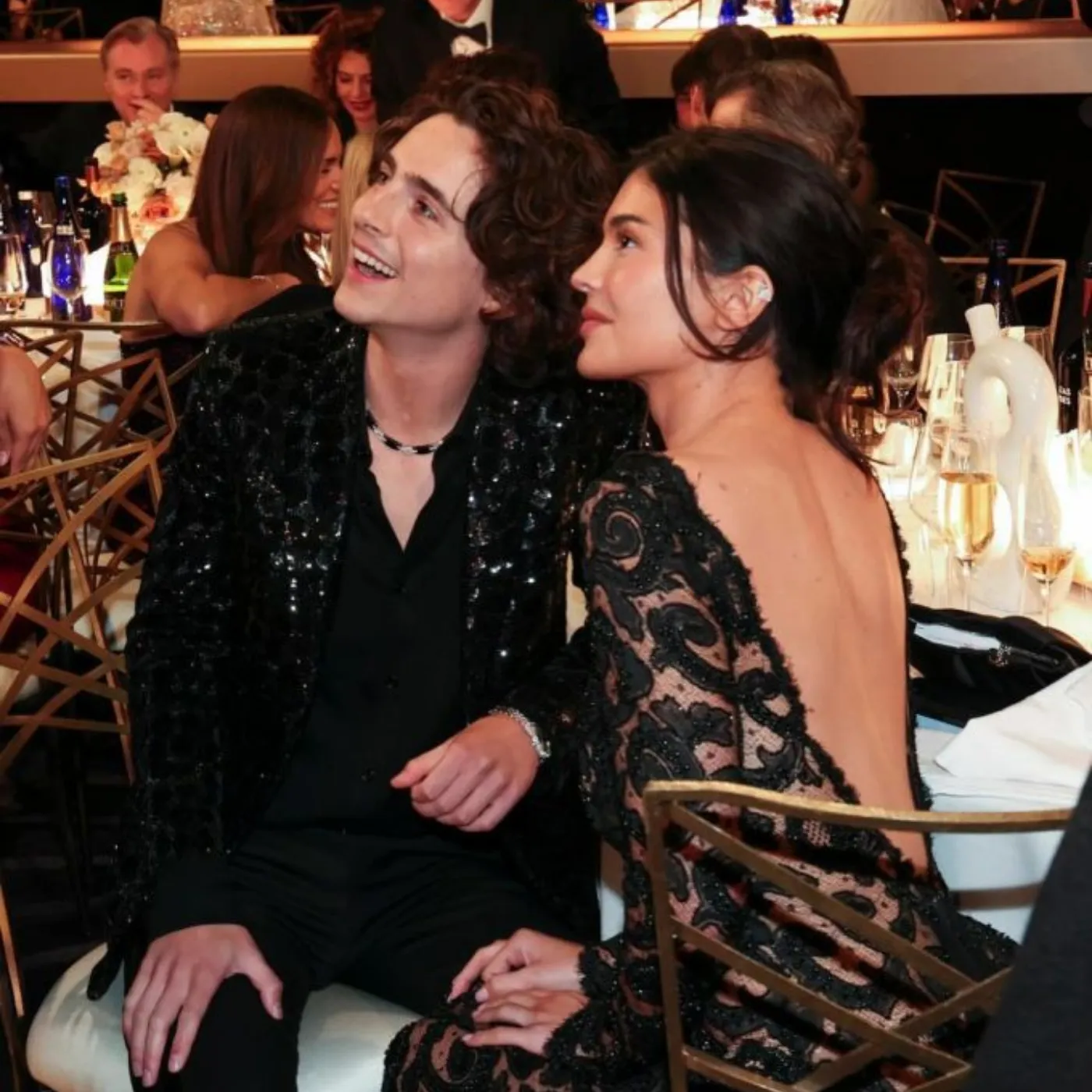 Timothée Chalamet and Kylie Jenner Share Sweet Kiss at the 2024 Golden Globes