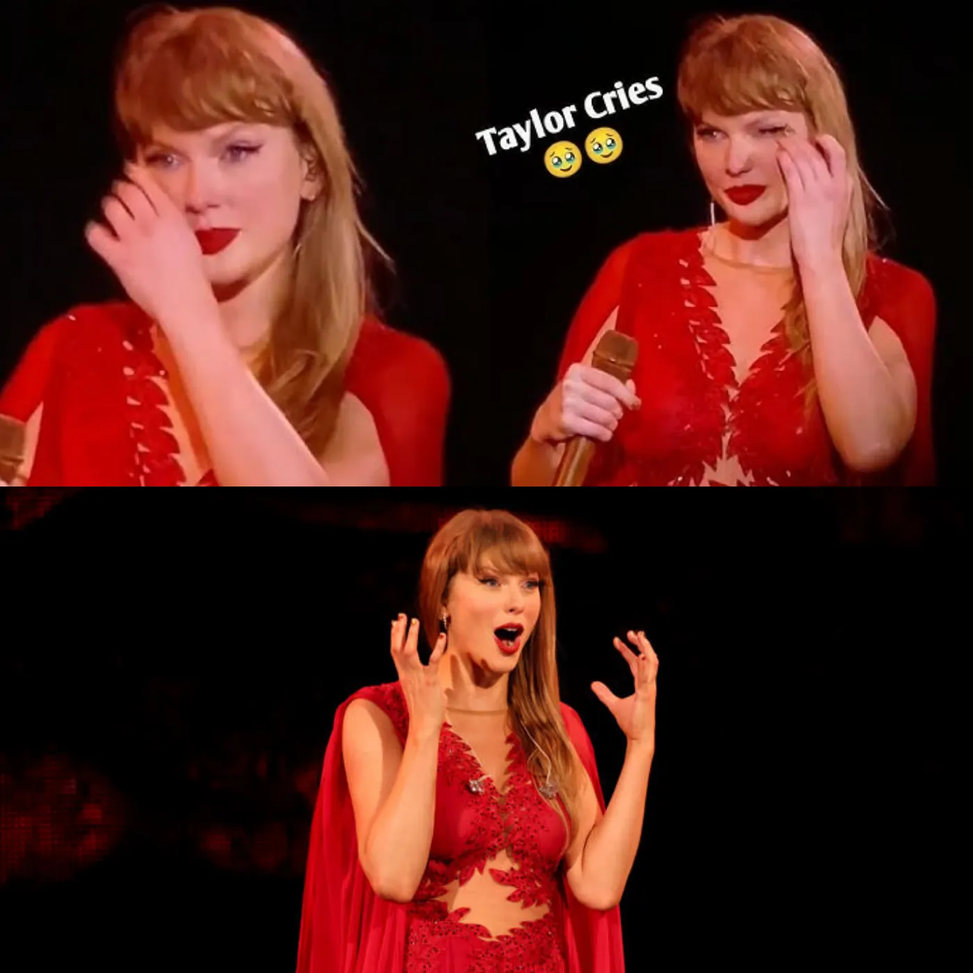 Taylor Swift fell into tears on the Eras Tour stage. The online community debates vigorously.