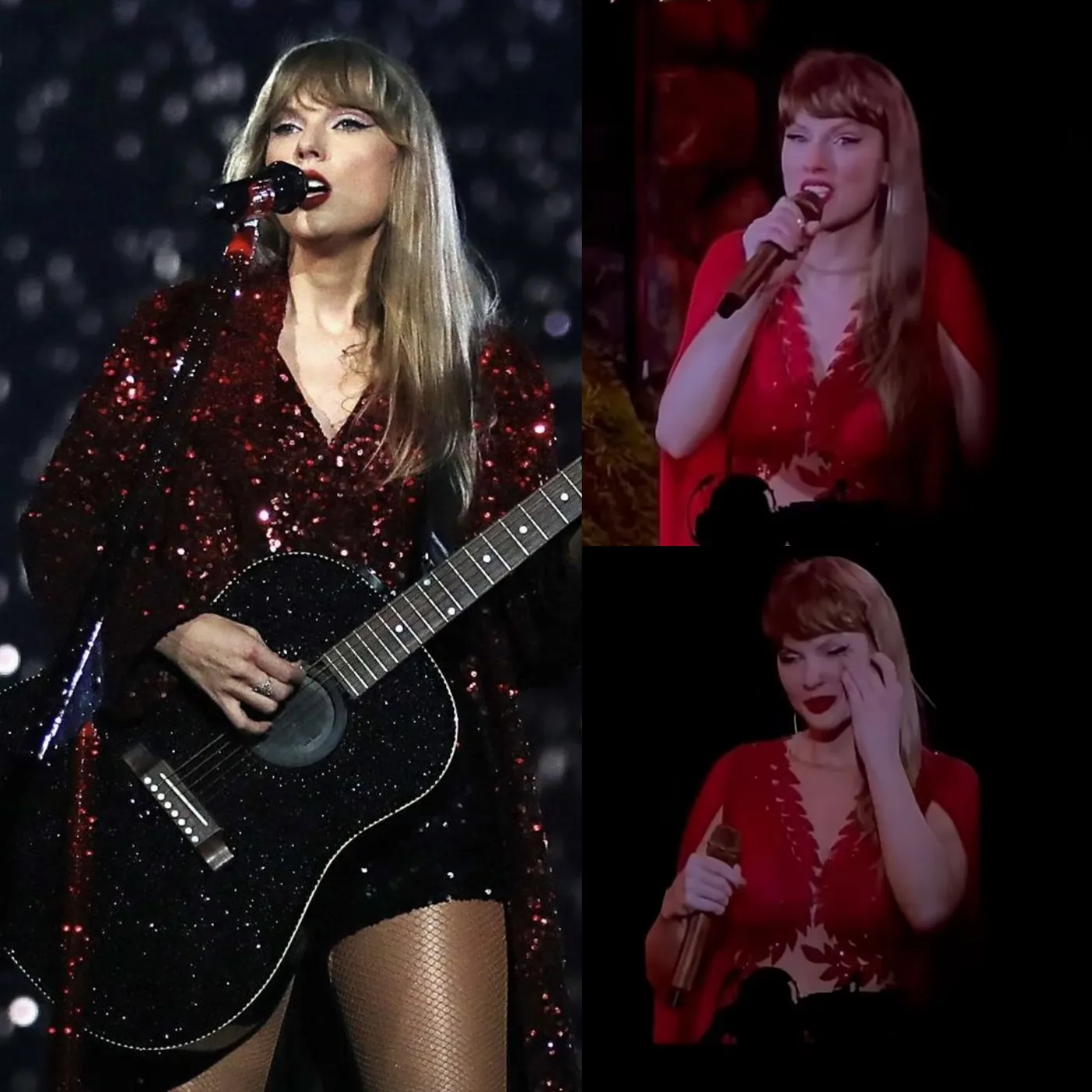 Taylor Swift fell into tears on the Eras Tour stage. The online community debates vigorously.