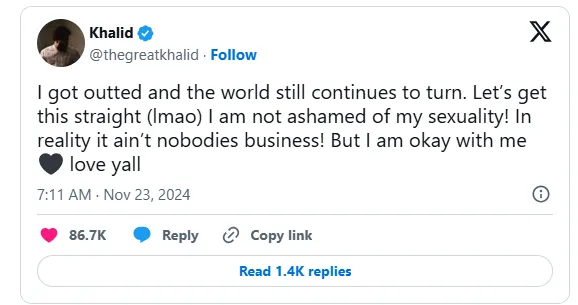 Evidence of Khalid publicly revealing his true gender divides fans, bending all prejudices