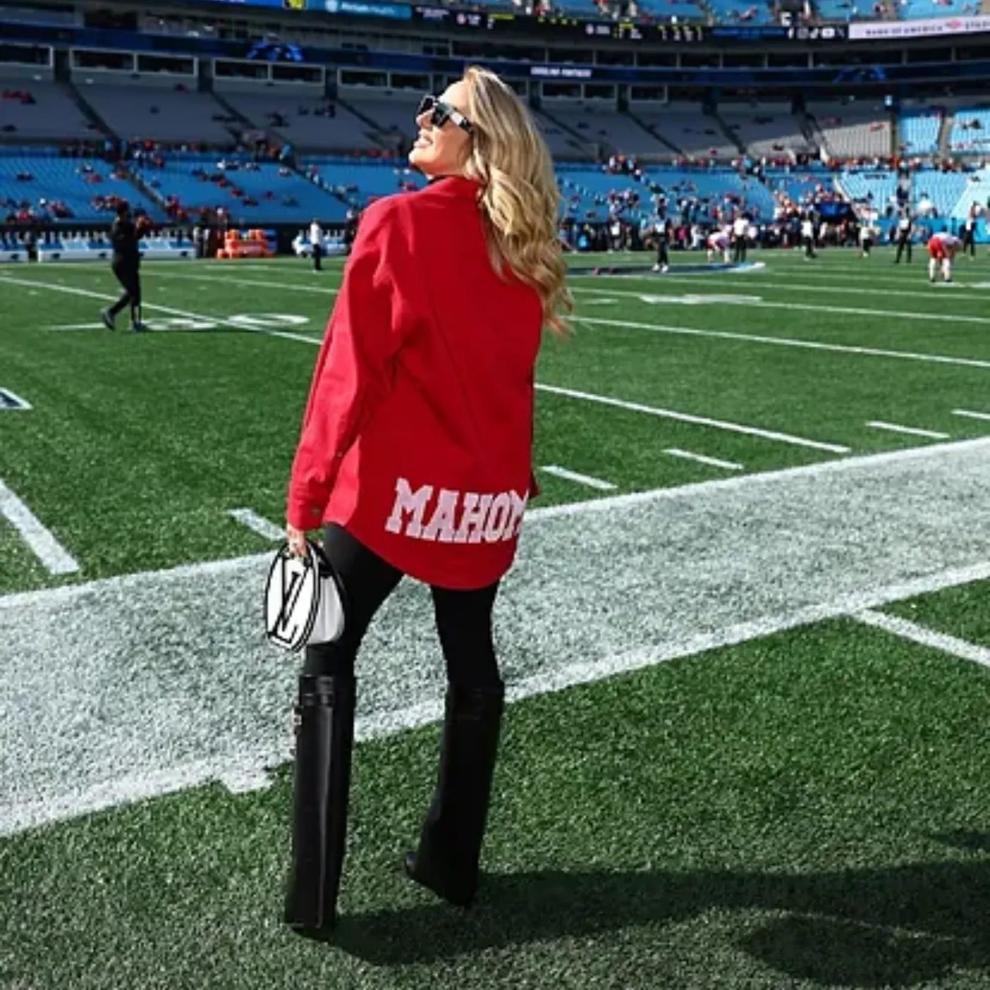 Brittany Mahomes Stuns in Custom Red Jacket and $4,550 Louis Vuitton Handbag at Chiefs Game