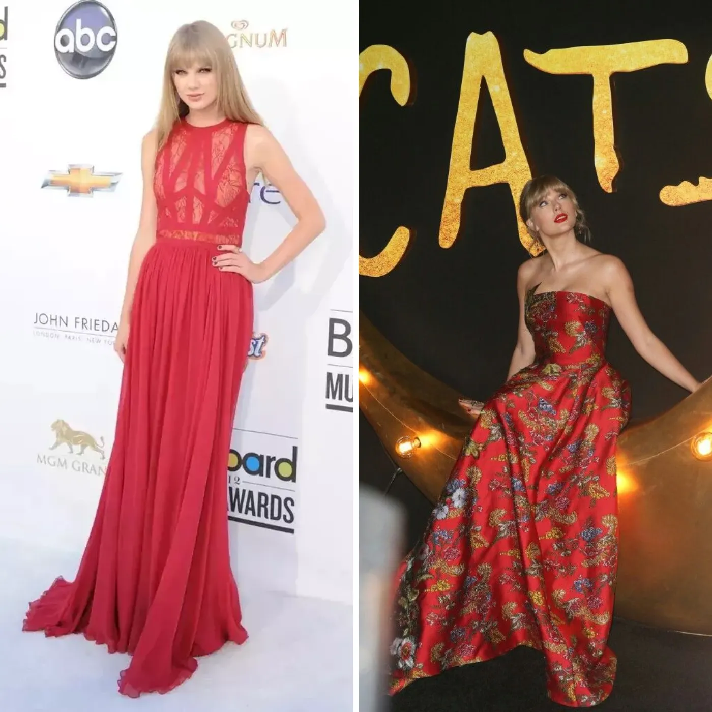 Taylor Swift is beautiful in a bright red dress among the stars
