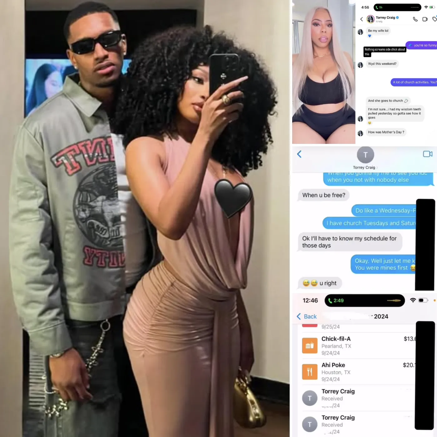 The woman displays the money, text messages, and direct messages that Torrey Craig, Megan Thee Stallion's partner, sent her.