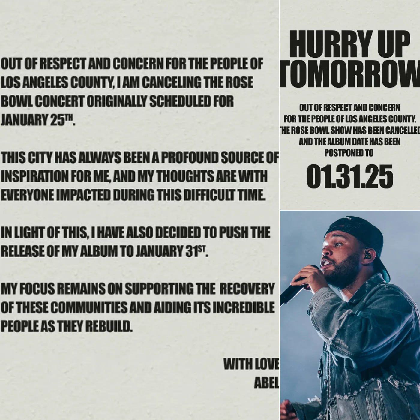 The Weeknd Shocks Fans Cancels Rose Bowl Concert and Delays Album for LA Wildfires