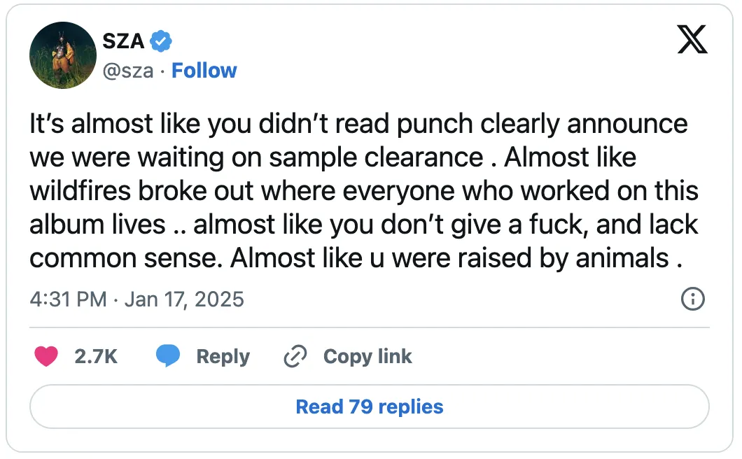 SZA Hits Back at ‘Ungrateful’ Fans Over Lana Deluxe Delays: “Punch Was Right”