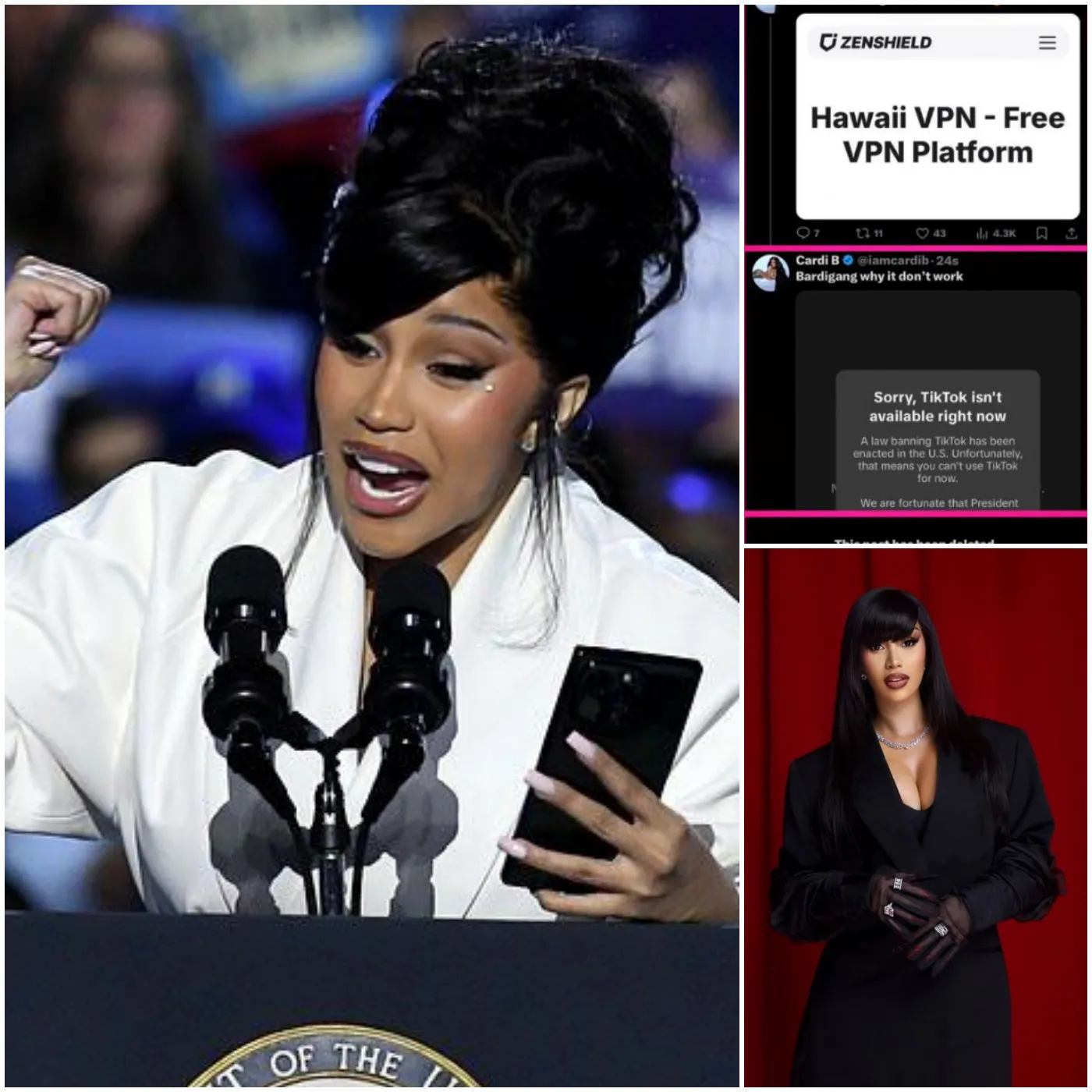 During the 6 hours when TikTok was banned, female rapper Cardi B quickly used a VPN in Hawaii with the belief of circumventing the la but in the end she still couldn't get in