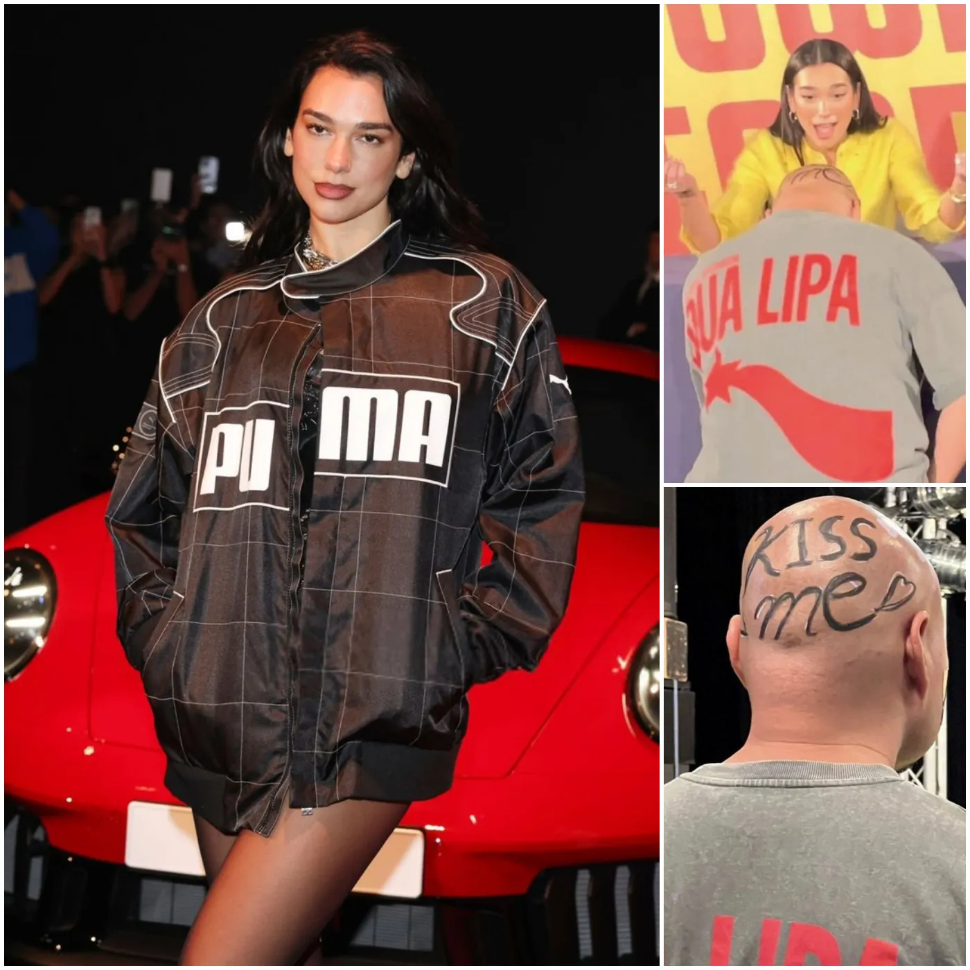 During Dua Lipa's autograph signing, a fan wrote "Kiss me" on her head and asked her to kiss him.