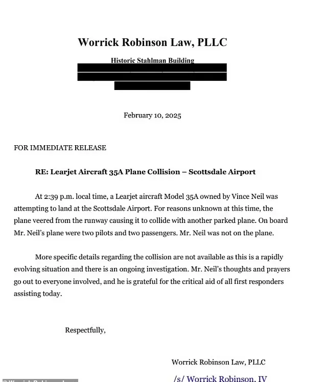 Motley Crue’s Vince Neil Breaks Silence After Girlfriend Survives Deadly Scottsdale Plane Crash