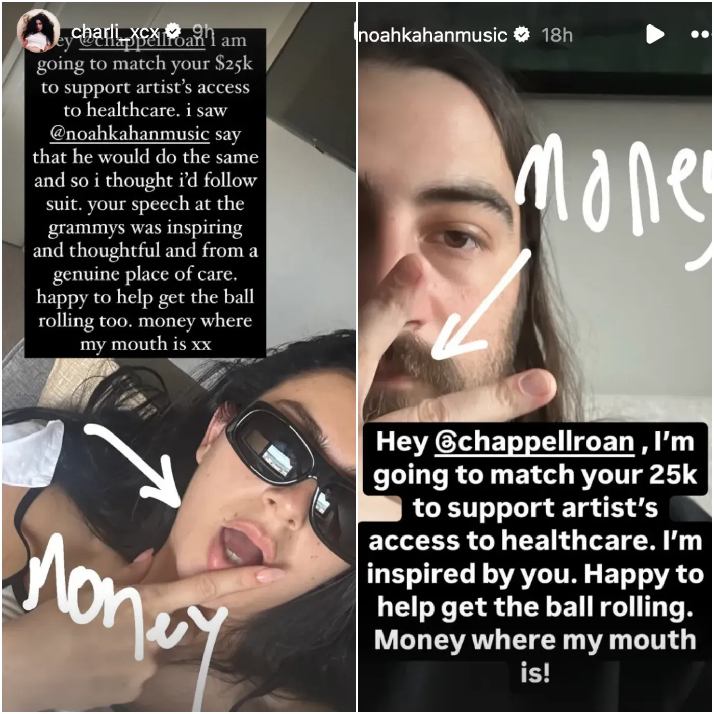 Charli XCX and Noah Kahan Pledge $25,000 for Artist Healthcare Following Chappell Roan's Grammy Speech 4 Charli XCX and Noah Kahan Pledge $25,000 for Artist Healthcare Following Chappell Roan's Grammy Speech